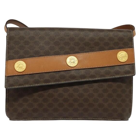 CELINE Macadam Canvas Coin Shoulder Bag Pvc Leather Brown Gold - Picture 2 of 12